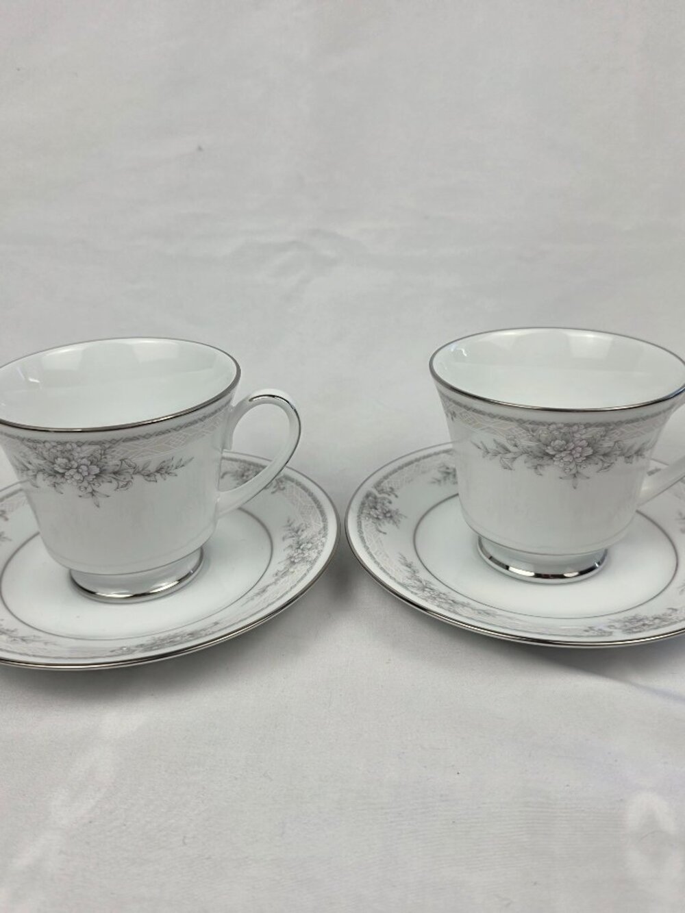 TWO Noritake Sweet Leilani Cup & Saucer Sets #3482 Gray Pink Floral 5 1/2 Inches